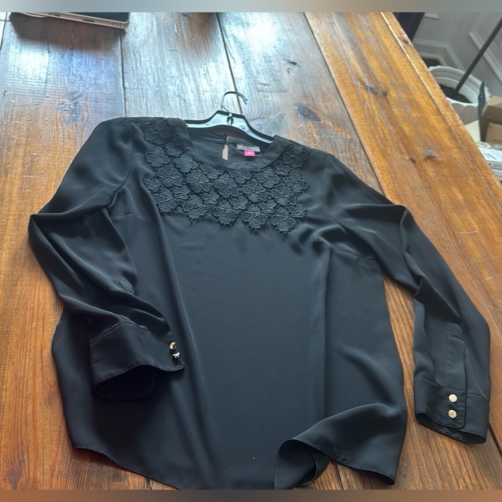Vince Camuto Black Blouse with Lace Detail